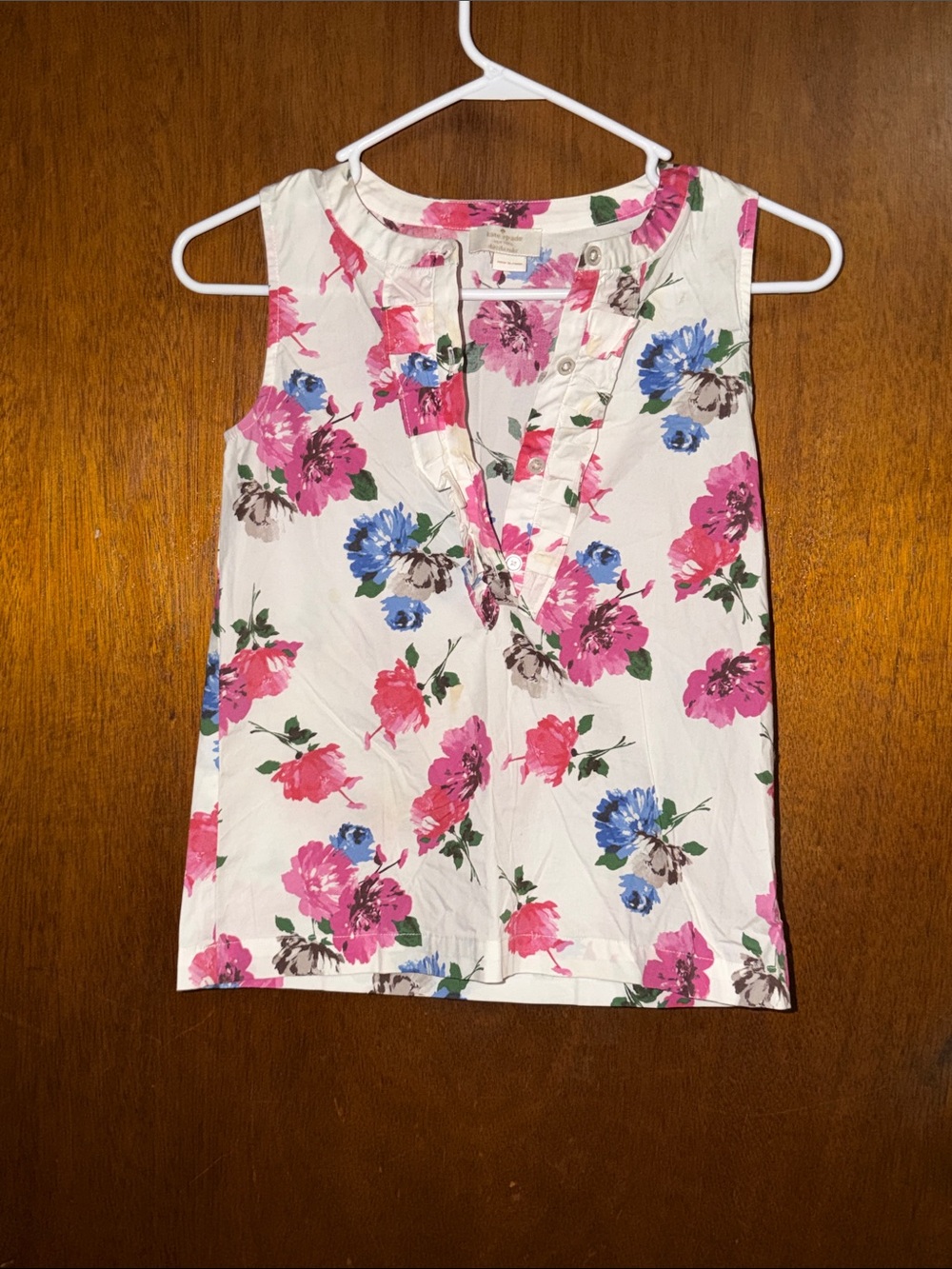 kate spade White Floral Sleeveless Popover Blouse